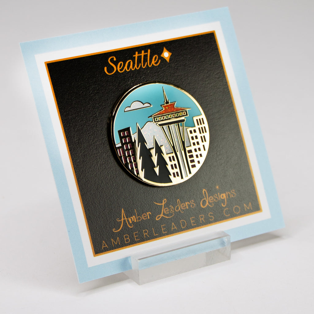 Mid-century modern Seattle Skyline enamel pin